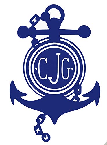 Custom Initial Monogram Vinyl Decal Bumper Sticker, for Tumblers, Laptops, Car Windows - Personalized Letter Chained Nautical Anchor Design-WickedGoodz