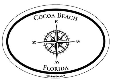 WickedGoodz Oval Cocoa Beach Compass Vinyl Decal - Nautical Bumper Sticker - Beach Vacation Souvenir Gift-WickedGoodz
