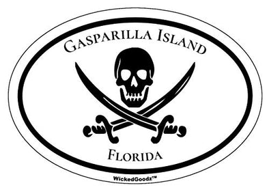 WickedGoodz Oval Vinyl Gasparilla Island Pirate Decal - Florida Bumper Sticker - Beach Vacation Souvenir Gift-WickedGoodz