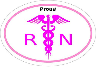 WickedGoodz Oval Pink and White Proud RN Nurse Vinyl Decal - Nurse Bumper Sticker - Nursing Pinning Graduate Gift-WickedGoodz