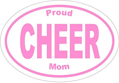 WickedGoodz Oval Vinyl Pink Proud Cheer Mom Decal - Cheerleader Bumper Sticker - Perfect Cheering Mother Gift-WickedGoodz