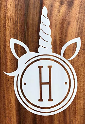 WickedGoodz Custom Unicorn Monogram Decal - Personalized Initial Sticker - Circle Horn & Dot Design-WickedGoodz