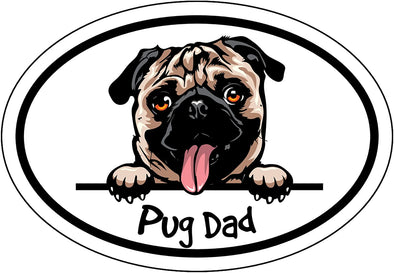 Oval Smiling Pug Dad Magnet - Dog Breed Magnetic Car Decal