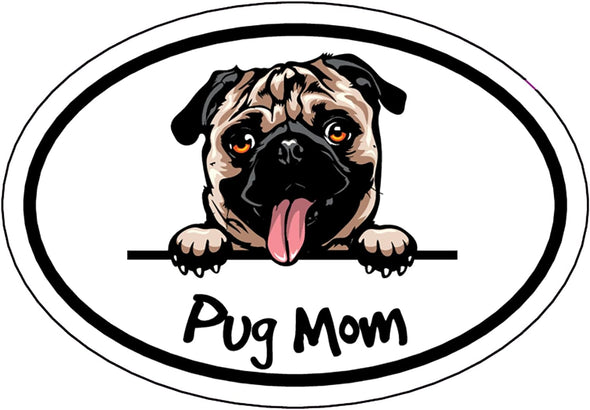 Oval Smiling Pug Mom Magnet - Dog Breed Magnetic Car Decal