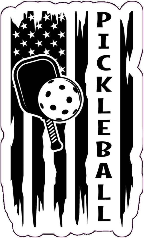 Pickleball Vinyl Decal - Distressed Flag Pickle Ball Bumper Sticker