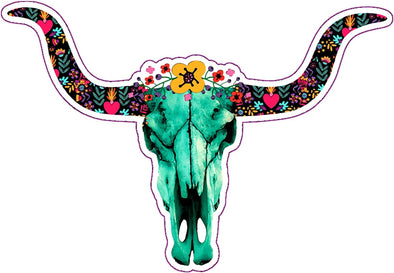Floral Bull Skull Vinyl Decal - Western Bumper Sticker