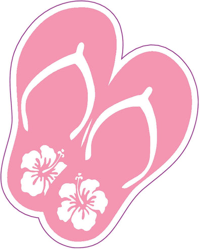 Flip Flop Magnet - Pink Hibiscus Flower Beach Magnetic Car Decal