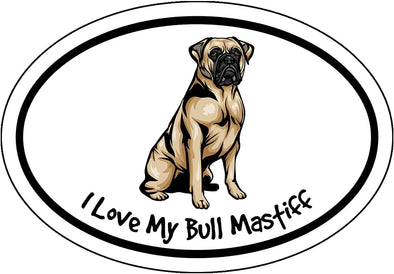 I Love My Mastiff Vinyl Decal - Bullmastiff Dog Bumper Sticker