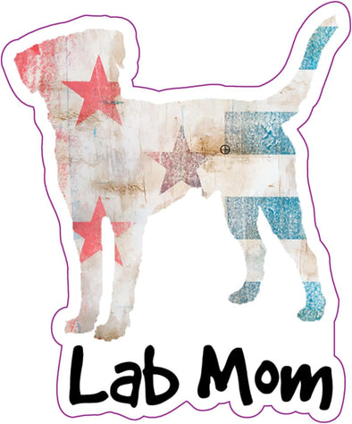 Lab Mom Distressed Flag Vinyl Decal - Labrador Retriever Dog Bumper Sticker