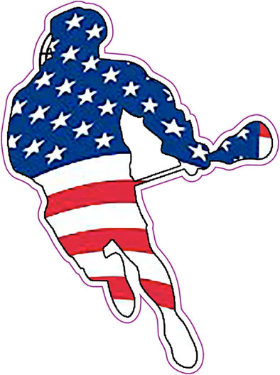 Lacrosse Player Vinyl Decal - Patriotic American Flag LAX Bumper Sticker