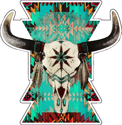 Southwestern Bull Skull Vinyl Decal - Western Bumper Sticker