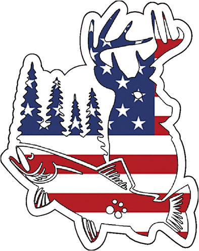Fishing Hunting American Flag Vinyl Decal - Patriotic Sportsman Bumper Sticker