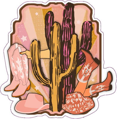 Cactus Cowgirl Boots Vinyl Decal - Western Bumper Sticker