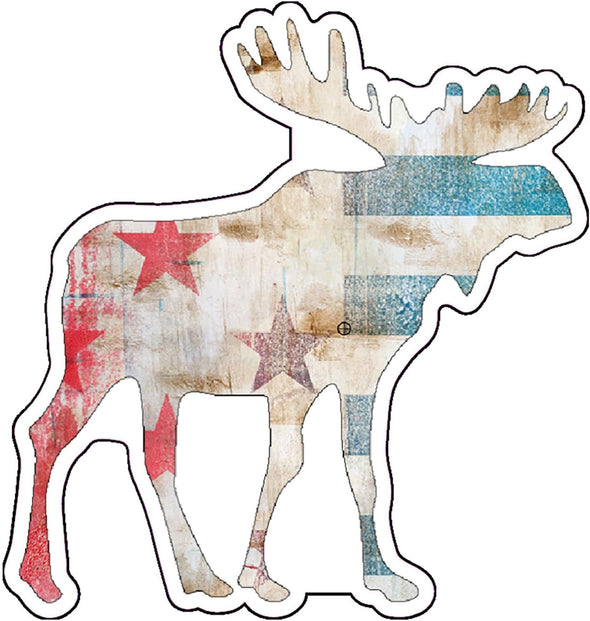 Moose Distressed Flag Vinyl Decal - Mountain Bumper Sticker