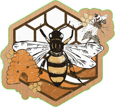 Retro Honey Bee Wood Sticker - Wooden Bee Decal