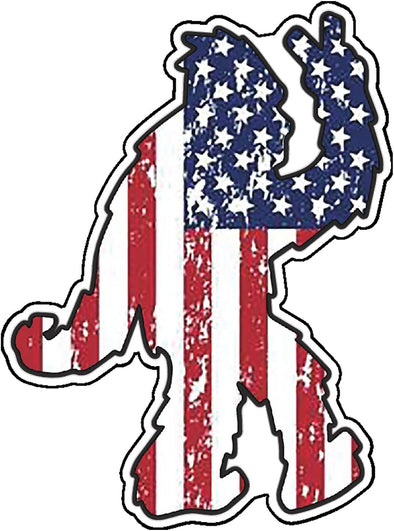 Bigfoot Peace American Flag Vinyl Decal - Patriotic Sasquatch Bumper Sticker