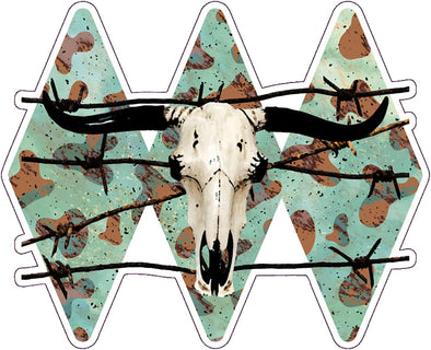 Longhorn Skull Barbwire Vinyl Decal - Western Bumper Sticker