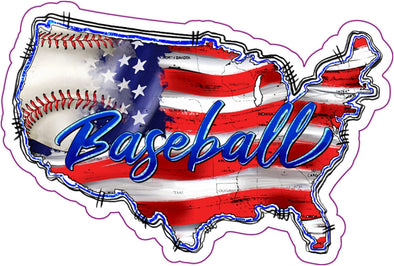 Baseball USA Flag Vinyl Decal - Base Ball Bumper Sticker