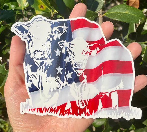 American Flag Cows Vinyl Decal - Western Bumper Sticker