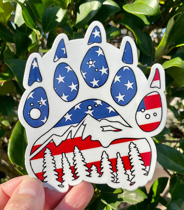 Bear Paw American Flag Vinyl Decal - Patriotic Wilderness Bumper Sticker