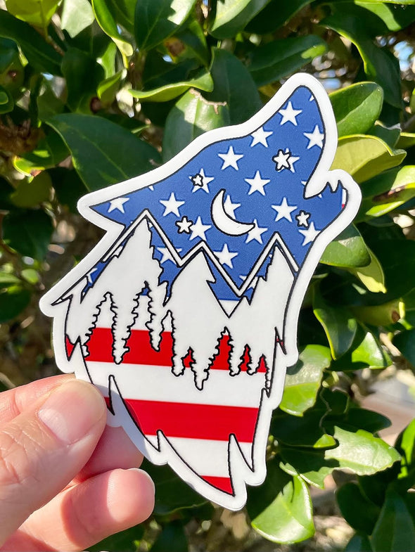 Wolf American Flag Vinyl Decal - Patriotic Wilderness Bumper Sticker