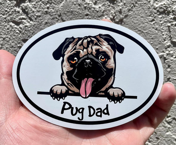 Oval Smiling Pug Dad Magnet - Dog Breed Magnet