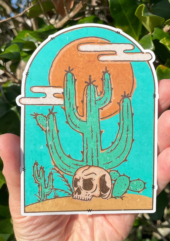 Cactus Skull Desert Vinyl Decal - Western Bumper Sticker