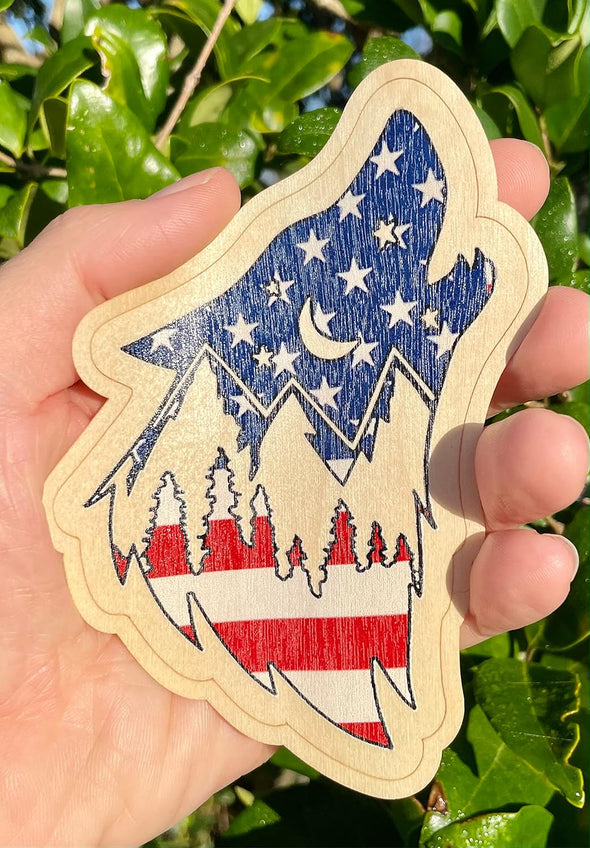 Wolf Wooden Sticker - Wood Wilderness Decal