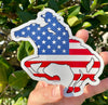 American Flag Cowgirl Vinyl Decal - Patriotic Horse Bumper Sticker