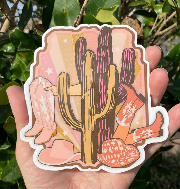 Cactus Cowgirl Boots Vinyl Decal - Western Bumper Sticker