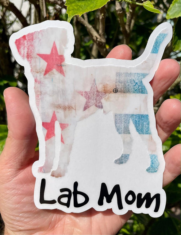 Lab Mom Distressed Flag Vinyl Decal - Labrador Retriever Dog Bumper Sticker