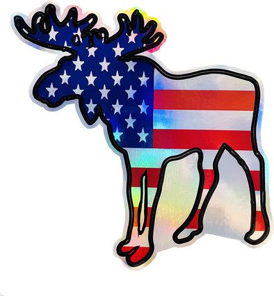 American Flag Moose Holographic Vinyl Decal - Moose Bumper Sticker