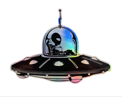 Alien UFO Holographic Vinyl Decal - Spacecraft Bumper Sticker