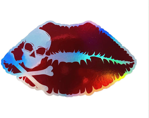 Red Skull Lips Holographic Vinyl Decal - Pirate Bumper Sticker