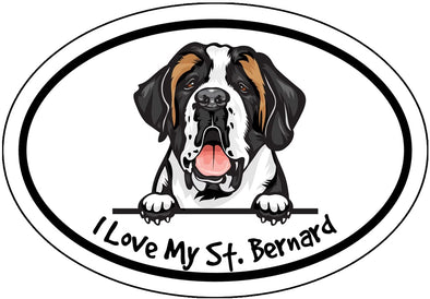 I Love My St. Bernard Vinyl Decal - Dog Breed Bumper Sticker