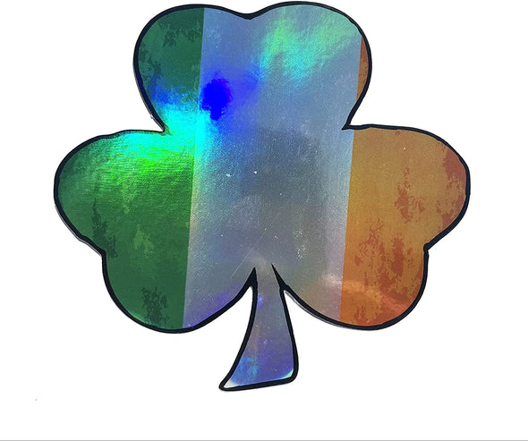 Irish Flag Shamrock Holographic Vinyl Decal - Ireland Clover Bumper Sticker