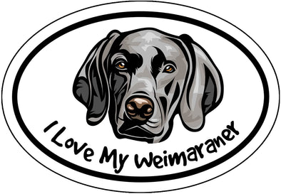 I Love My Weimaraner Vinyl Decal - Dog Breed Bumper Sticker