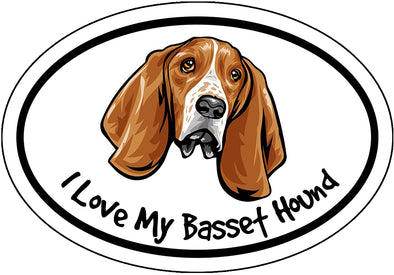 I Love My Basset Hound Vinyl Decal - Hound Dog Breed Bumper Sticker