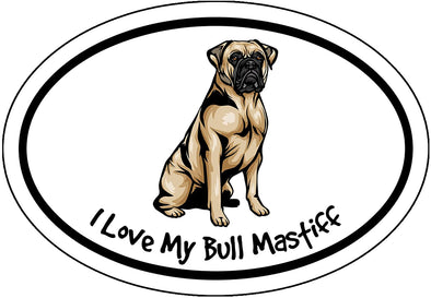 I Love My Bull Mastiff Vinyl Decal - Dog Breed Bumper Sticker