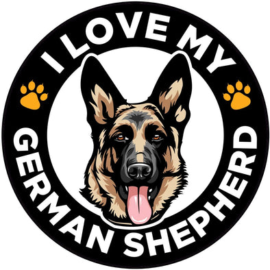 I Love My German Shepherd Vinyl Decal - Dog Breed Bumper Sticker