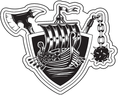 Viking Longboat Ax and Mace Vinyl Decal - Norse Bumper Sticker