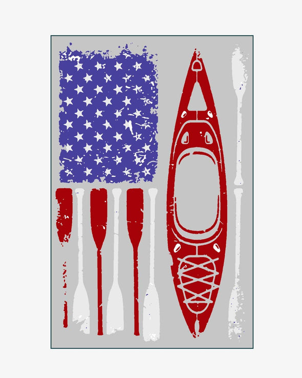 Die Cut Distressed American Flag Kayak Decal on Clear Vinyl