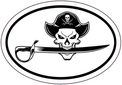 Oval Pirate Captain Skull Sword Decal - Jolly Roger Bumper Sticker