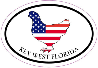Oval American Flag Chicken Key West Vinyl Decal - Florida Bumper Sticker