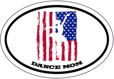 Oval Distressed Flag Dance Mom Decal - American Flag Bumper Sticker
