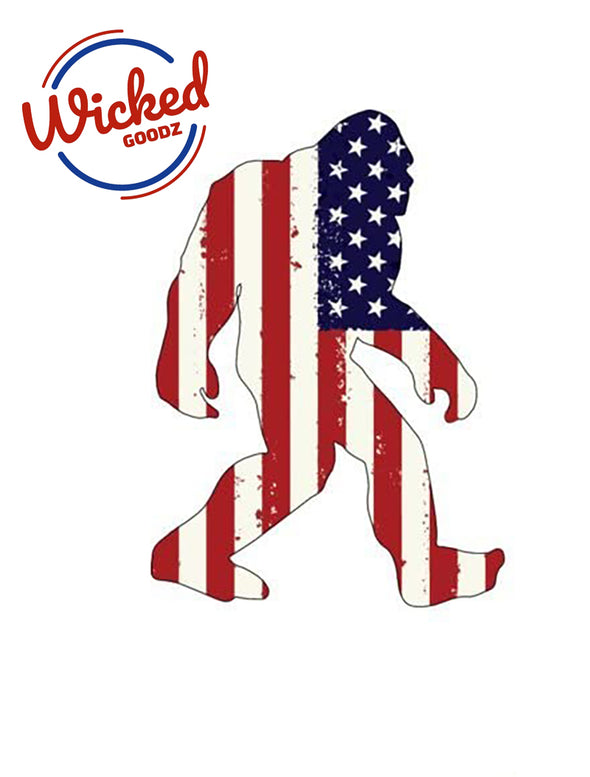 American Flag Sasquatch Decal - Bigfoot Sticker - Patriotic Sasquatch Sticker