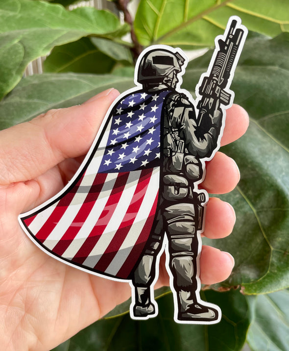 American Flag Soldier Magnet - Veteran Magnetic Car Decal