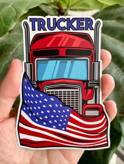 American Flag Trucker Magnet - Patriotic Truck Driver Magnetic Car Decal
