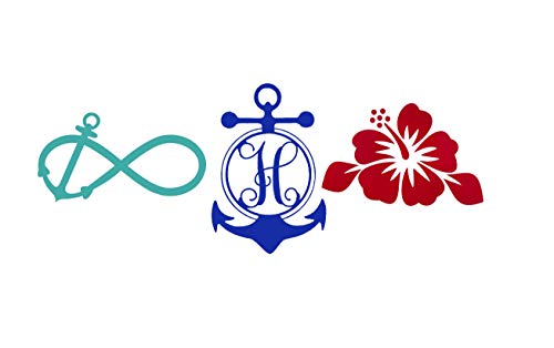 Custom Tropical Beach Decal Gift Set - Infinity Loop Anchor, Hibiscus, Anchor Monogram Sticker Bundle - Tropical Bumper Sticker, for Tumblers, Laptops, Car Windows - 3pc Set Pick Size and Color-WickedGoodz