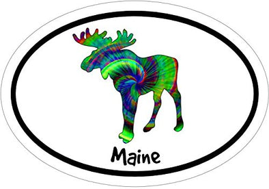 WickedGoodz Oval Vinyl Tie Dye Maine Moose Decal - Moose Bumper Sticker - Perfect Vacation Gift-WickedGoodz
